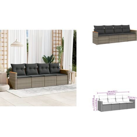 Salon de jardin 4 pcs avec coussins gris résine tressée - Ensemble Salon De Jardin - Mobilier De Jardin - Salon Extérieur - Canapé Jardin - Résine Tressée (1/3)