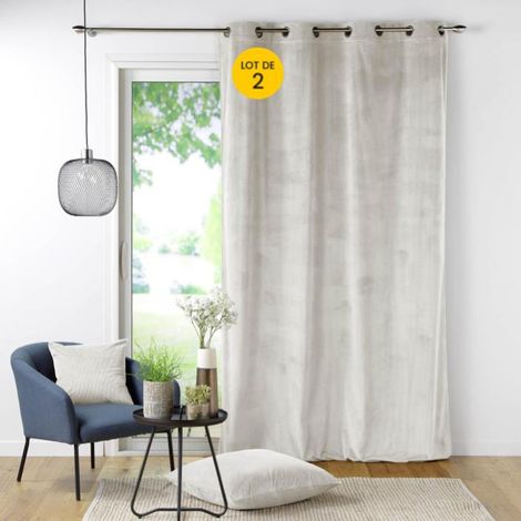 Lot de 2 Rideau à oeillets 140 x 260 cm velours côtelé Casual Naturel (1/4)