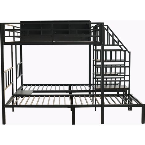 Litera metálica 3 plazas negra con escalera y almacenaje 90x200 cm y 140x200 cm HOMVRA (1/5)