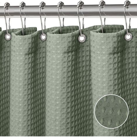 Gaufre Rideau Douche Rideaux Baignoire Tissu Polyester Lavable en Machine Rideau Salle de Bain avec 12 Crochets183 x 183 cm(Vert)