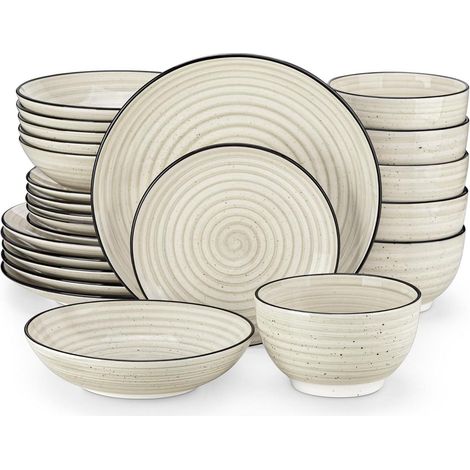 Tafelservice 24-teilig Steingut für 6 Personen, Bonbon Beige, Spiralmuster (1/5)