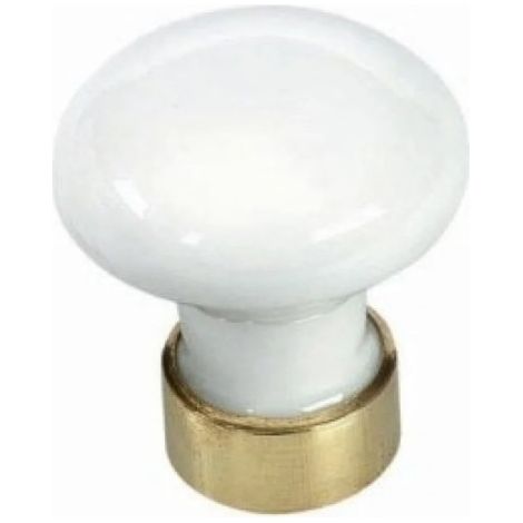Bouton de meuble rond 30 mm en porcelaine blanc – Cuvette laiton massif finition laiton – Livré avec vis M4 x 35 – Merigous