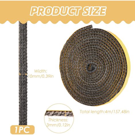 Guarnizione per camino, 4 m × 10 mm × 3 mm, autoadesiva, per stufa a legna, guarnizioni in fibra di vetro per camino, stufa, porta del forno, resistente al calore fino a 550 gradi Celsius (1/4)