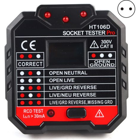Testeur de prise électrique numérique avec affichage digital, détecteur de défauts pour prise murale AC 48-250V, fiche UE. (1/5)