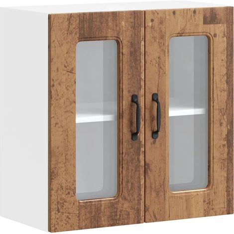 Armario de pared de cocina con puerta de cristal espacio de almacenamiento 60 x 31 x 60 cm madera envejecida 020050050 (1/5)