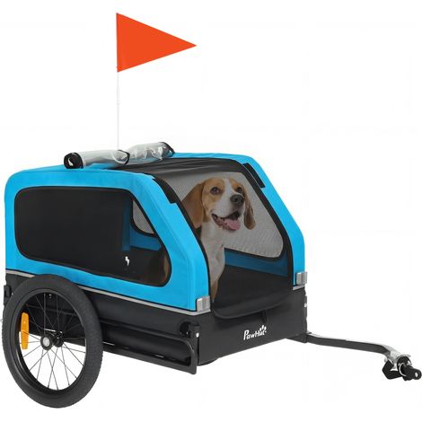PawHut Dog Bike Trailer w/ Flip-Down Ramp Tailgate, Reflectors, Blue