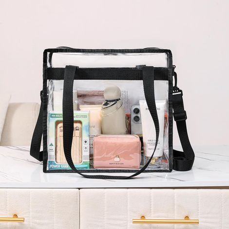 Sac fourre-tout transparent homologué pour les stades - Poignées, bandoulière, fermeture éclair. (1/5)