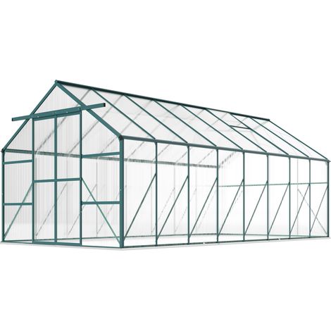 Serre de jardin en polycarbonate, métal et aluminium, anti-UV et coupe-vent, 244 x 500 x 216 cm, verte (1/5)