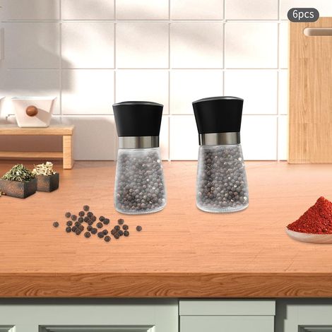 6er Gewürzmühle, Salz und Pfeffermühle, Kaffeemühle, Gewürzmühle Glas, Manuelles Glasmahlwerk für die Küche Ohne Gewürzinhalt (1/5)