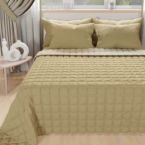 Couette 1,5 Places Reversible 220x260 cm en Microfibre, Couvre-lit Printemps, Couverture Réversible, Beige, 100% Fabriqué en Italie (1/5)