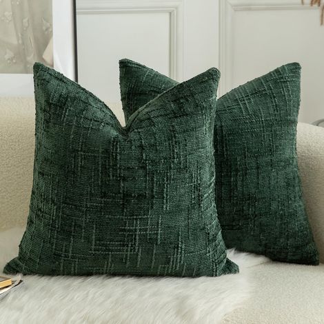 Housse de Coussin Chenille Noeud de Bambou Lot de 2 Decor Canape Lit Forest Green 30 x 50 cm (1/5)