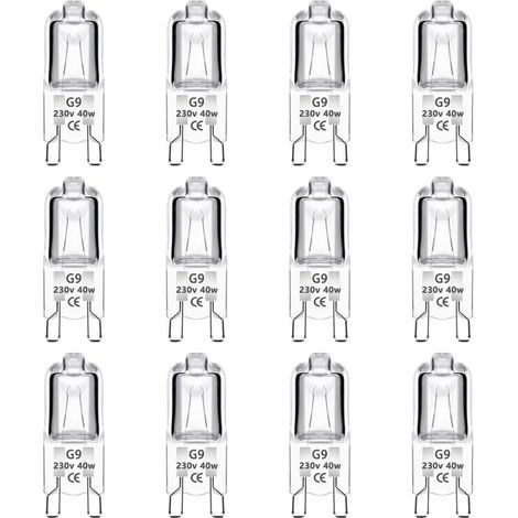 Set di 12 lampadine alogene G9 da 40W dimmerabili 0-100% – Bianco caldo 2700K – 480LM – Attacco bipin – Illuminazione uniforme senza sfarfallio (1/5)