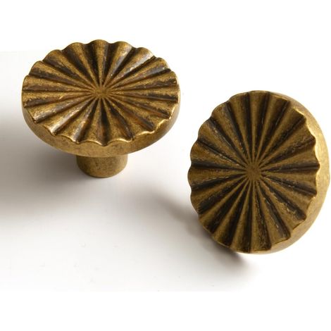 Vintage-Möbelknöpfe aus Messing – Klassische, flache Retro-Schubladengriffe – Schubladenknöpfe aus Zinklegierung – Elegantes Design – Beschläge für Küchenschränke und Badezimmermöbel (5er-Set, Vintage (1/5)