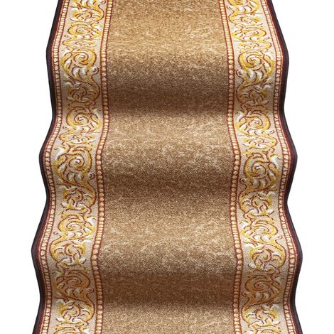 Passatoia Scala Bordata Ingresso Corridoio Tappeto Cucina Gradini 100% Made In Italy Stile Barocco Marrone - 67x260 cm