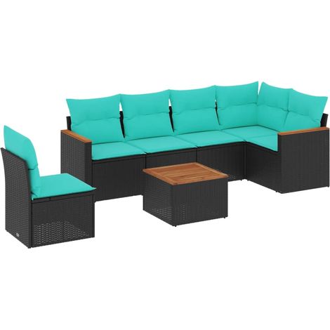 Maison Exclusive - 7-teiliges Gartensofa-Set mit Kissen, schwarze