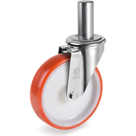 Roulette Pivotante à TIGE LISSE Ø 26 x 56 mm, Polyuréthane ROUGE Ø 150 mm 220 Kg (1/2)