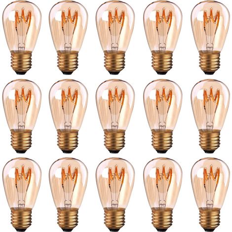 Pack of 15 E27 ST45/S14 3W Vintage Style Spiral Filament LED Bulbs, Dimmable Amber Light, 2200K Super Warm White, 140lm, Equivalent to 25W (1/5)