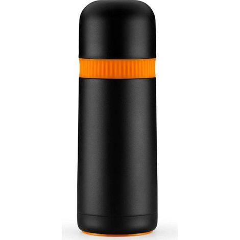 BRA Effiziente Enjoy Thermoskanne für Flüssigkeit, Fassungsvermögen 0,5L, Edelstahl 18/10 doppelwandig, BPA-frei, hält heat 12H und kalt 24H, Farbe schwarz und orange