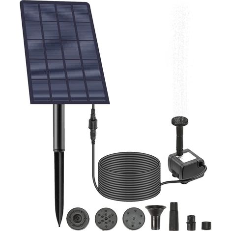 Pompe solaire de 2,5 W avec 4 buses pour bain d'oiseaux submersible à fixer au mur pour aquarium, jardin, piscine (1/5)