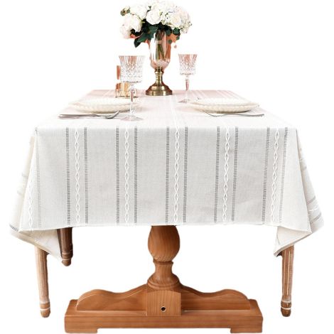 Mantel rectangular de mezcla de algodón bohemio color beige, 90 x 90 cm, estilo rústico, lavable, ideal para la cocina, vacaciones y fiestas. (1/5)
