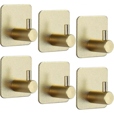 Filiyano-Lot de 6 crochets adhésifs dorés en acier inoxydable pour suspendre des objets en verre robustes dans la cuisine, la salle de bain ou le (1/5)