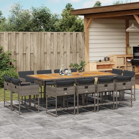 Ensemble à manger de jardin coussins 13 pcs gris résine tressée vidaXL