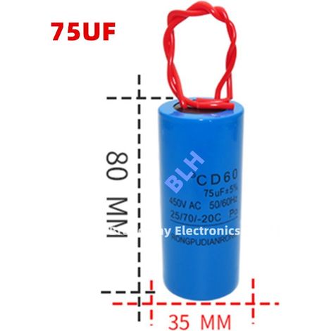 Condensateur de démarrage avec coque en plastique, cellule électrolytique, CD60, 450V, 450ylique, 75UF (1/3)