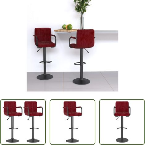 Chaise de bar - Tabourets de bar lot de 2 rouge bordeaux velours (1/5)