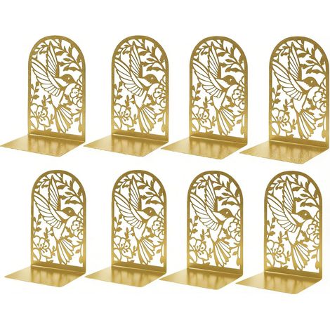 Lot de 8 serre-livres, serre-livres, support de livre en métal, serre-livres, serre-livres dorés avec motif floral, serre-livres dorés avec aspect découpé