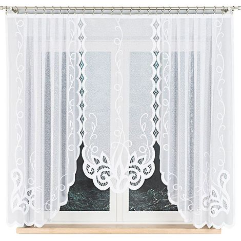 Ewelina - Rideau jacquard prêt à poser avec fente en bas - 300 x 160 cm - blanc (1/5)
