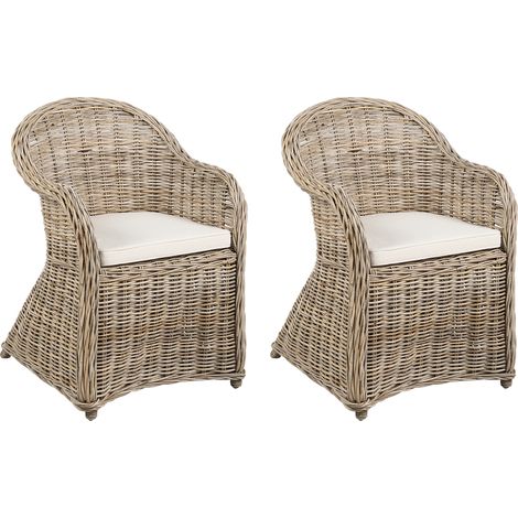 Conjunto de sillas de jardín de ratán natural interior cojín beige claro Susua II