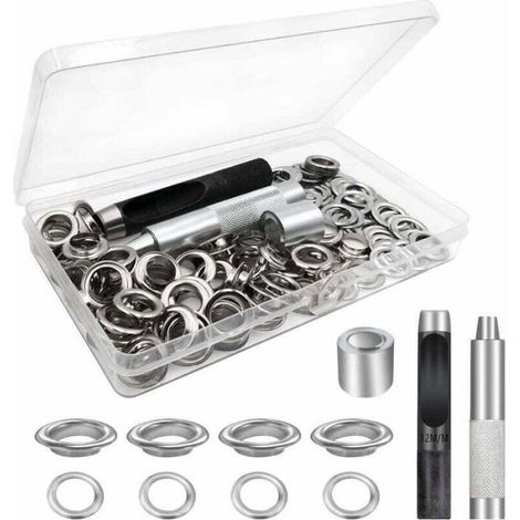 Kit 100 Œillets Bâche 12mm, Tente Toile Réparation, Argenté (1/4)