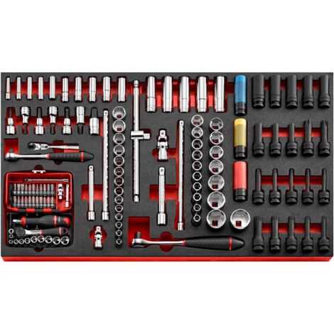 Facom – Coffret multi-outils 38 pièces – 4 modules mousse – Cliquets, douilles, clés mixtes et tournevis – Pour professionnels et semi-professionnels (1/4)