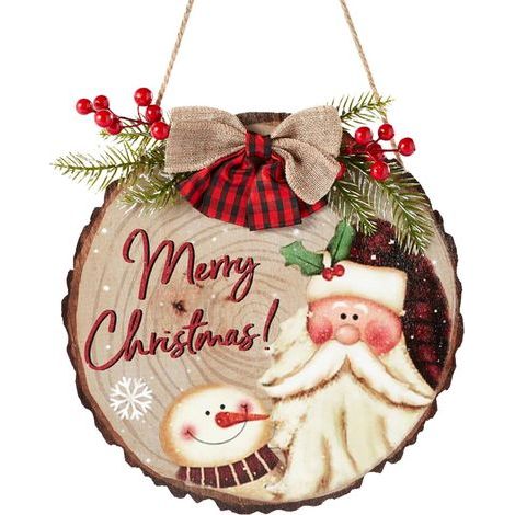 Panneau de bienvenue de Noël pour porte d'entrée, en bois (1/5)