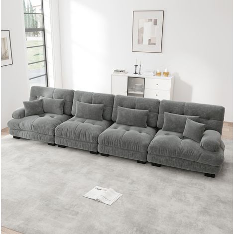 Divano angolare modulare in chenille grigio OKMYHOME (1/5)
