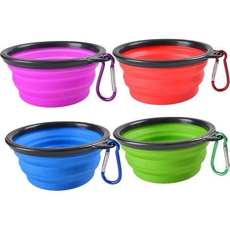 Filiyano-Gamelles pliables pour chiens et chats, idéales pour les voyages, avec mousqueton (lot de 4) (1/5)