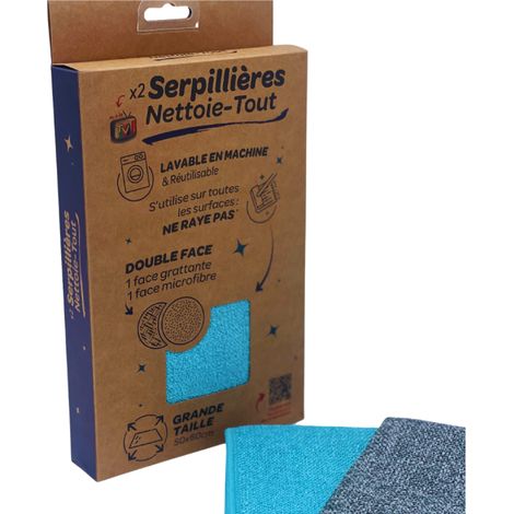 Venteo x 2 Serpillière Chiffon Microfibre Lavable et Nettoyant Sol Serpillere Microfibre et Lavette Microfibre Pour Cuisine et Salle de Bain Chiffon Vitre sans Trace et Réutilisable pour Sol