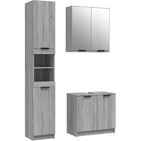 Maison Exclusive - 3-tlg. Badmöbel-Set Grau Sonoma Holzwerkstoff