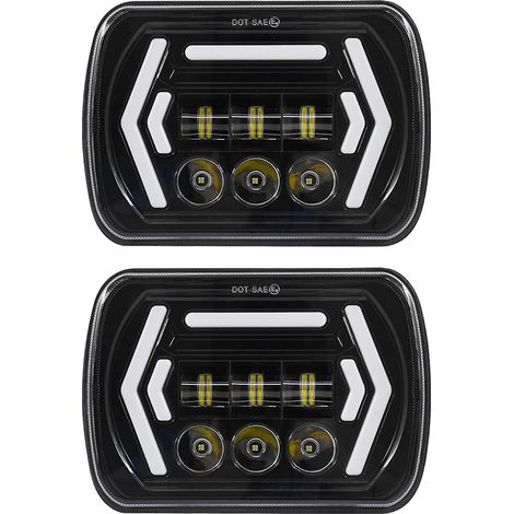2er-Pack 7-Zoll-LED-Autoscheinwerfer (5x7 und 7x6) mit weißem Fern-/Abblendlicht, Tagfahrlicht und gelben Blinkern