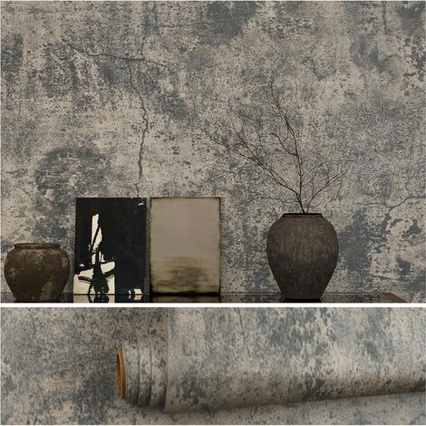 Papier Peint Beton Industriel Vintage Papier Peint Imitation Ciment Fissuré Rouleau Adhesif Decoratif Salon Chambre Épaissir Vinyle Adhesif Cuisine Lavable Stickers Meubles Deco 40cm×300cm (1/5)