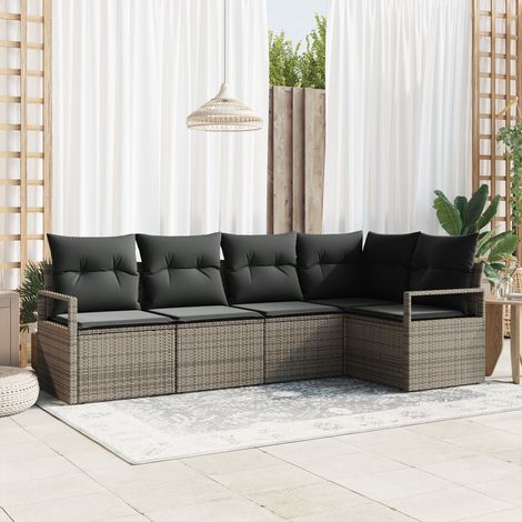 vidaXL Sofa Set 5 pcs Grey Poly Rattan (1/5)