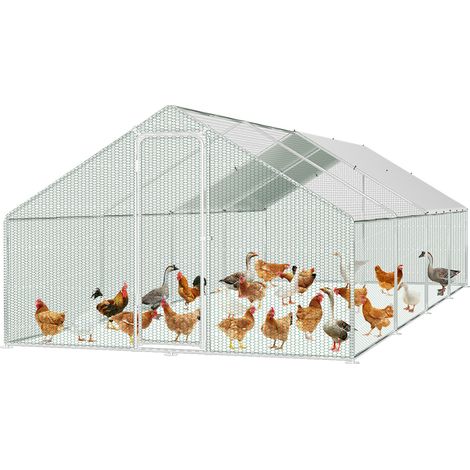 Jiubiaz Freilaufgehege 3x8x2m - Hühnerstall aus Metall begehbar mit 24 m² Lauffläche, Tür & Riegel - Freigehege für Hühner, Kleintiere & Pflanzen