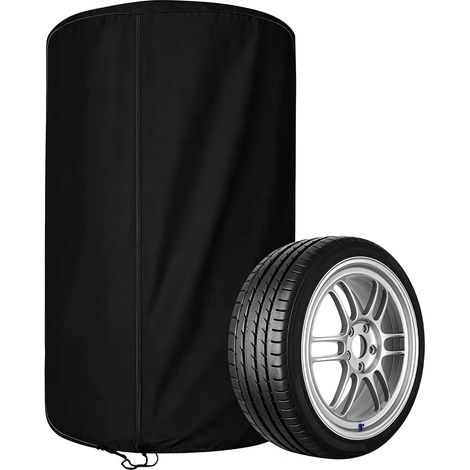 Housse de protection pour 4 pneus - 120 x 85 cm - Étanche - En tissu - Universelle - Avec fermeture éclair et cordon de serrage - Pour garage, cave et extérieur - Noir (1/5)
