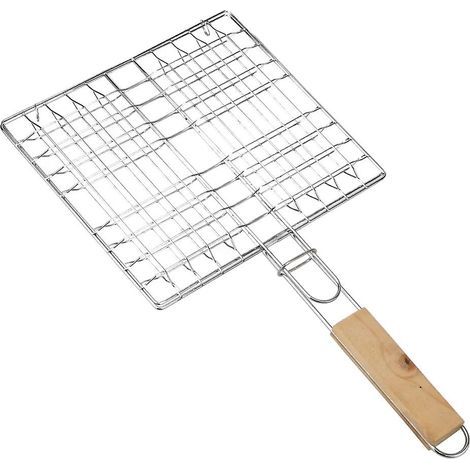 Rete da cucina per carne e pesce con pinze, realizzata in acciaio inox, pieghevole, riutilizzabile, con manico in legno. (1/5)