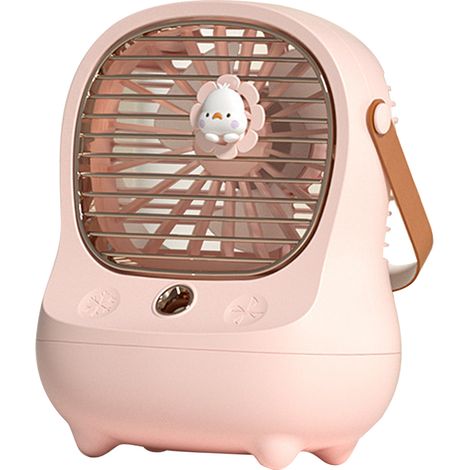 Ventilateur de bureau électrique brumisateur rechargeable USB, portable, rose, idéal pour la maison et les voyages.