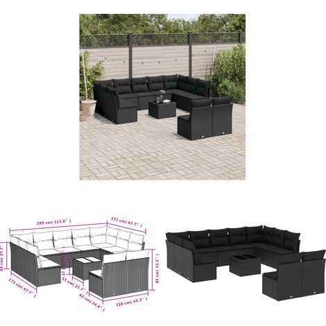 12-tlg. Garten-Sofagarnitur mit Kissen Schwarz Poly Rattan - Gartenmöbel - Outdoor Möbel - Rattan Gartenset - Lounge Set - Esstisch - Home & Living (1/3)