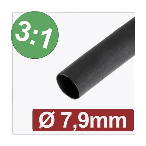 QUADRIOS 24CA287 GAINE THERMORÉTRACTABLE AVEC COLLE NOIR 7.90 MM 2.63 MM TAUX DE RETREINT:3:1 MARCHANDISE VENDUE AU MÈTRE