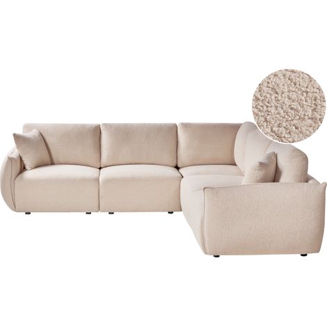 Sofá modular esquinero de 5 plazas con cojines estilo moderno izquierdo de bouclé beige Mesnali (1/5)