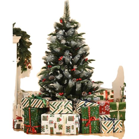 Árbol de Navidad artificial, 266 ramas, piñas y bayas, verde, 1,2 m (1/2)