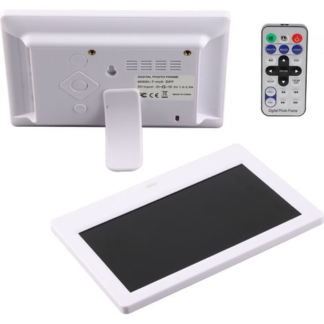 Cadre photo numérique blanc, écran IPS 7 pouces, résolution 1024 x 600 HD, album électronique avec capteur de mouvement, format 16:9, prise européenne 100-240 V. (1/5)